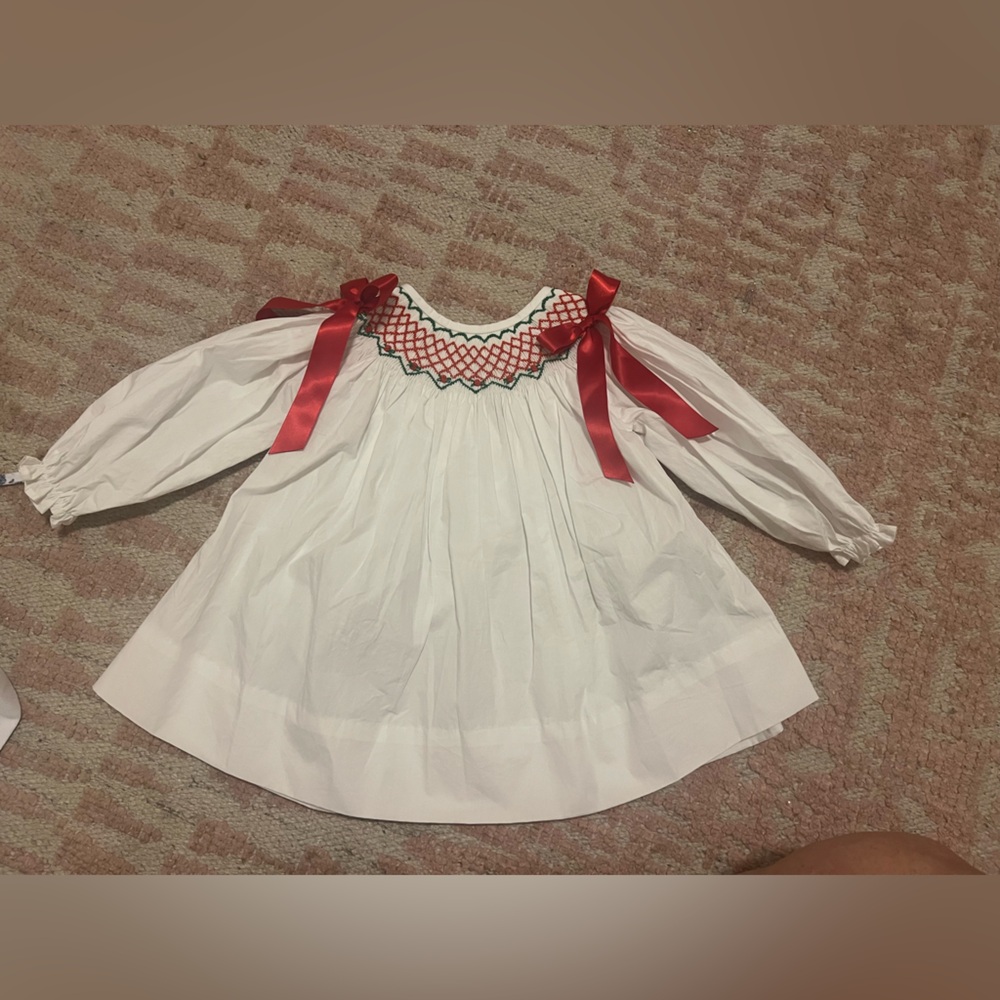 Cecil and Lou Smocked Christmas  White and Red Dress 12m